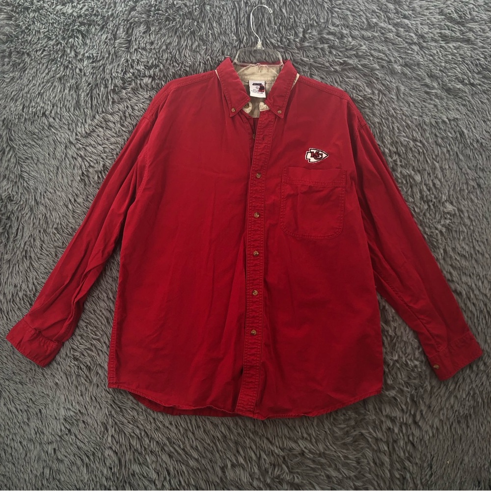 RSA Kansas City Chiefs Shirt Football Mens Large Embroidered Logo Button Up